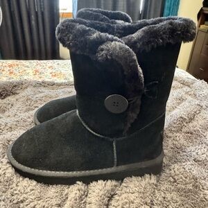 UGG Black Suede Button-Detail Mid-Calf Boots